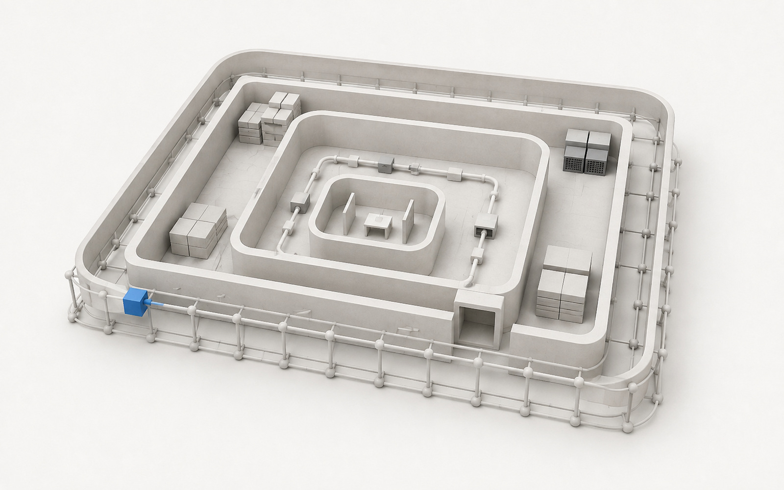 Nested architectural boundaries around a conversation, control loop, workspace and blue organizational identity node